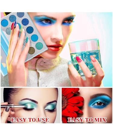 QIUFSSE Blue Eyeshadow Palette - 15 Colors Matte Glitter Blendable Eye Shadow Set for Women | Long Lasting Metallic Shades | Christmas Gift Idea - Buy Online on SooperMarket.com