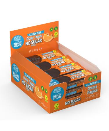 Brain Foods Orange Flapjack No Sugar Added Vegan Gluten Free Lower Calories 12 Bars 70g