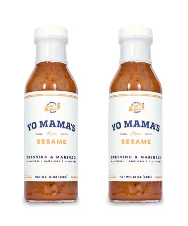 Gourmet Natural Asian Sesame Dressing and Marinade by Yo Mama's Foods | 2 Large Bottles | Low Carb, Low Sodium, Gluten-Free, and made from Real non-GMO Tamari! Asian Sesame 13 Ounce (Pack of 2)
