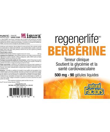 Natural Factors Regenerlife Berberine 500mg 90 liquid softgels Clinical Strength Helps Support Blood Sugar and Cardiovascular Health - Buy Online on SooperMarket.com