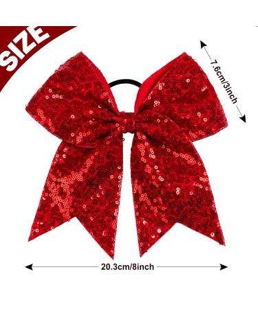 Whaline 8 Inch Glitter Red Jumbo Cheer Bows - 4 Pack | Large Cheerleading Hair Bows for Girls, Toddlers, Women - Elastic Ponytail Holder & Hair Accessories - Buy Online on SooperMarket.com