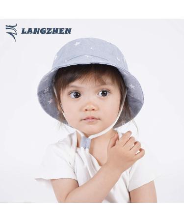 LANGZHEN Beach Sun Protection Hat for Girls | Adjustable Wide Brim Toddler Kids Summer Play Hat with Chin Strap | Light Blue Stars, 4-8 Years - Buy Online on SooperMarket.com