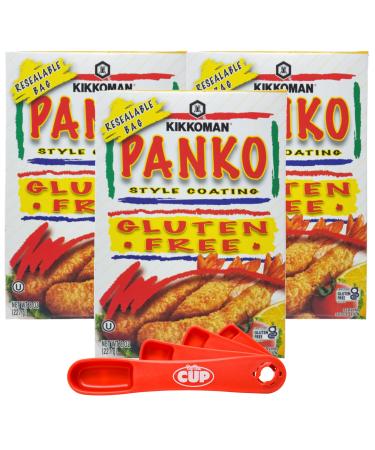 Kikkoman Panko Style Coating, Gluten-Free, 8 Ounces (Pack of 3) with By The Cup Swivel Spoons