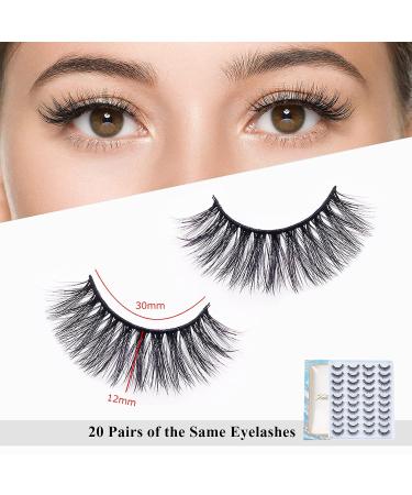 20 Pairs Natural Faux Mink False Eyelashes | Handmade & Reusable | Fluffy Volume Long Thick Lashes | 12mm | Pack of 1 - Buy Online on SooperMarket.com