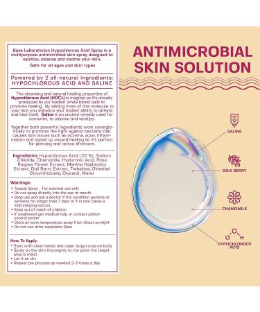 Base Labs Hypochlorous Acid Spray 8oz - Skin Healing Spray for Wound Care, Eczema, Tattoo & Piercing Aftercare - Buy Online on SooperMarket.com