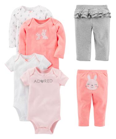 Simple Joys by Carter's Baby Girls' Pants Set 12 Months Multicolor/Bunny/Dots/Text Print