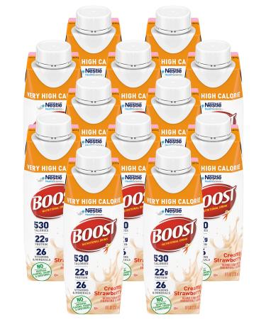 Boost Very High Calorie Nutritional Drink, Creamy Strawberry - No Artificial Colors or Sweeteners, 8 Fl Oz (Pack of 12)