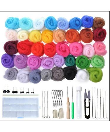 Joyeee Felting Needles with 40 Colors Felting Wool Roving Set  Storage Box  Premium Needle Felting Wool Felting Kits for Beginners Adult  Felt Mold  High Density Foam Pad  Craft Wool Painting 40 colors + tool kit