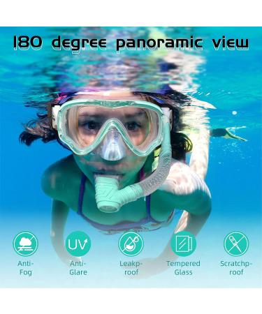 Kids Snorkel Set - 2 Pack Dry Top Mask & Gear for Boys Girls | Anti-Fog, Panoramic View, No Leak Mouthpiece | Scuba Diving & Swimming Equipment with Mesh Bag - Blue & Light Green - Buy Online on SooperMarket.com