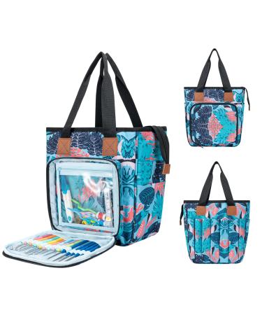 VICARKO Yarn Storage Tote, Knitting Bag, with Inner Dividers, Pockets for Crochet Hooks & Needles, 4 Grommet Holes, Project Storage, Zipper Closure Cover, Shoulder Bags, Hawaii Blue Hwaii Blue Small