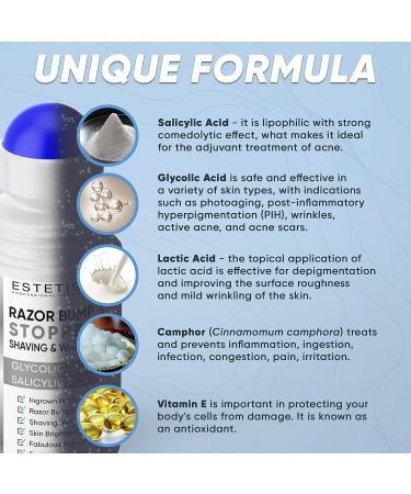ESTETIST Razor Bump Stopper Solution with Salicylic Acid & Glycolic Acid - Ingrown Hair Treatment for Face, Neck, Bikini, Legs, Underarms - After Shave Serum for Men & Women - Buy Online on SooperMarket.com