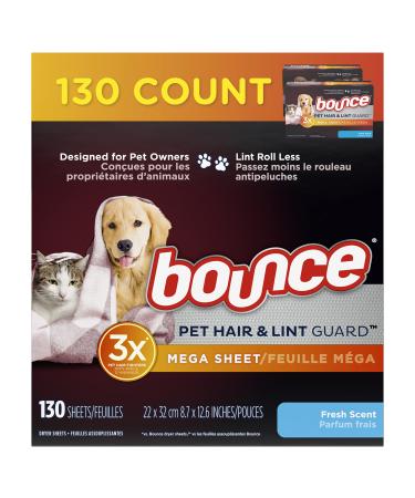 Bounce Pet Hair and Lint Guard Mega Dryer Sheets with 3X Pet Hair Fighters, Fresh Scent, 130 Count