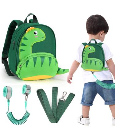 Accmor Toddler Harness Backpack with Leash, Cute Dinosaur Kid Backpacks with Anti Lost Wrist Link, Child Harnesses Leashes for Walking, Mini Toddler Back Pack Rope Tether for Baby Boys Girls (Green)