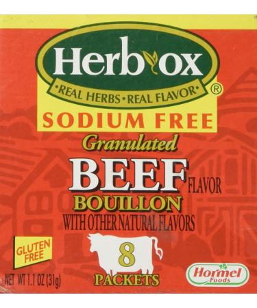 Herb-Ox Bouillon Packets Beef Instant Broth & Seasoning Sodium Free 1.1 oz Box (Gluten Free)