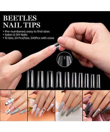 Beetles Clear French Acrylic Nail Tips - Half Cover False Nails with Case for DIY Nail Art at Home - Buy Online on SooperMarket.com
