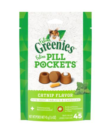 Feline GREENIES Pill Pockets for Cats Natural Soft Cat Treats, Catnip Flavor, 1.6 oz. Pack (45 Treats)
