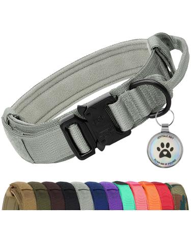 Joytale Tactical Dog Collar | Dog Collar with Handle | Dog Collar Large Dogs with QR Code Dog Tag Gray LL Gray