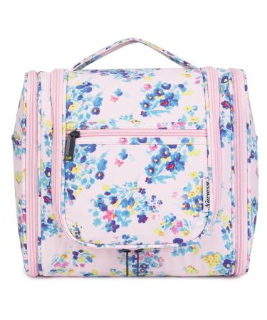 Travel Hanging Toiletry Wash Bag Makeup Cosmetic Organizer for Women (Pink Flower (Large)) Pink Flower-1 (Large)