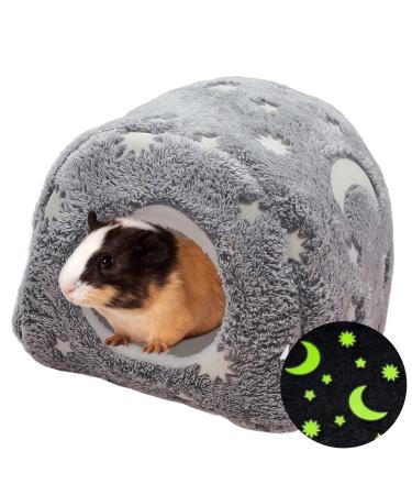 LeerKing Guinea Pig Bed Rabbit Hideout Nest Rat Small Pet Cage Accessories Chinchilla Ferret Sugar Glider Squirrel Gerbil Cave Glow in the Dark Grey M M Grey