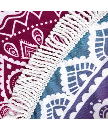 Oversize Round Mandala Beach Towel - Bohemian Quick Dry Microfiber Towel with Tassel - 59 Green Pink Mandala Design - Buy Online on SooperMarket.com