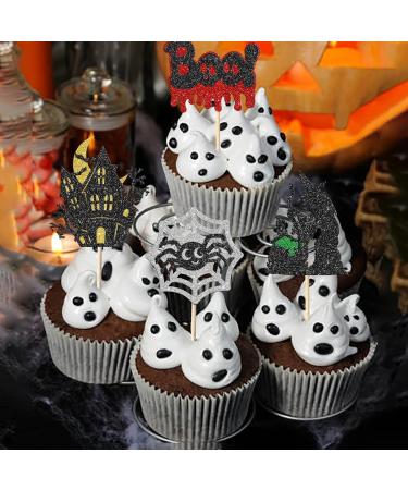 Rsstarxi 24 Pack Halloween Cupcake Toppers Glitter Tombstones Spider Boo Ghost Witch Cupcake Picks Skull Bat Happy Halloween Cake Decoration for Horror Halloween Baby Shower Birthday Party Decorations Design 25 - Buy Online on SooperMarket.com