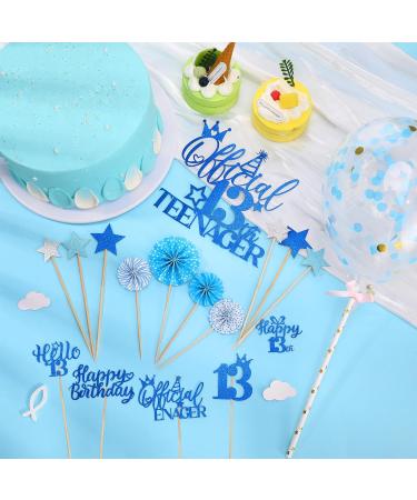 17 Pcs Official 13th Teenager Cake Toppers Giltter Blue Number 13 Pick Cake Decoration Official Teenager Cake Topper with Ballon Cheers to 13 Fabulous Birthday Decoration for 13th Birthday Party - Buy Online on SooperMarket.com