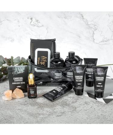 Men's Spa Gift Set for Father's Day - 10Pcs Charcoal Cedarwood Spa Kit with Jojoba Oil, Aftershave Balm, Shave Gel & More - Gift Basket for Dad - Buy Online on SooperMarket.com