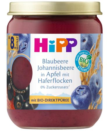 HiPP Organic Fruit and Grain Blueberry Currant in Apple with Oat Flakes 160g Pack of 6 (6x160g)