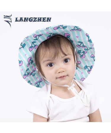 LANGZHEN Beach Sun Protection Hat for Baby Girls | Adjustable Wide Brim Toddler Kids Play Hat | Cherries Design | 1-2 Years - Buy Online on SooperMarket.com