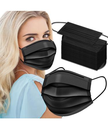 Black Disposable Face Masks, 50 Pack Face Mask 3 Ply Disposable Masks.