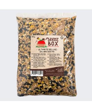 Bird Food Seed Feed Mix For Small Wild Garden Birds 1.8kg - SeedzBox Deluxe Grain & Nut Blend - Natural Food For Robins Blackbirds Sparrows - Millet Peanut Fats and Fibres 1.8 kg (Pack of 1)