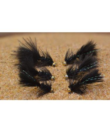 Region Fishing 6 Ct - Tungsten Micro Black Wooly Bugger Jig Head Fly - Euro Nymph - Hanak Hook Assortment