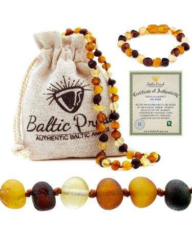 Raw Baltic Amber Necklace and Bracelet Gift Set (Unisex Multi Raw 12.5 Inches/5.5 Inches) - Certified Premium Quality Raw Baltic Sea Amber