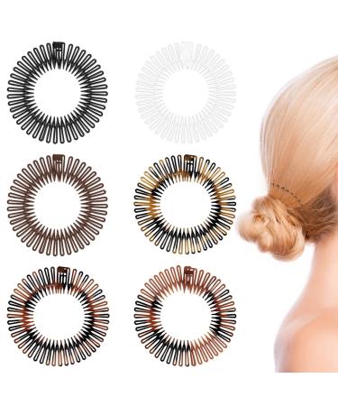 6 Pcs Flexi Comb Headband for Women Girls Plastic Circle Zig-zag Hairband Stretch Hair Comb Headband 6 Colors