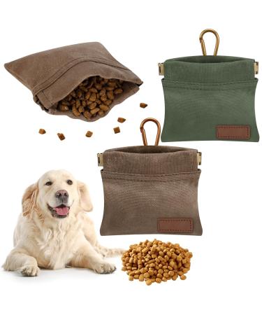 2 pieces of treats for dogs portable feed bag dog training hands-free dog walking bag snack bag automatic closing dog food dispenser with carabiner (green and brown)
