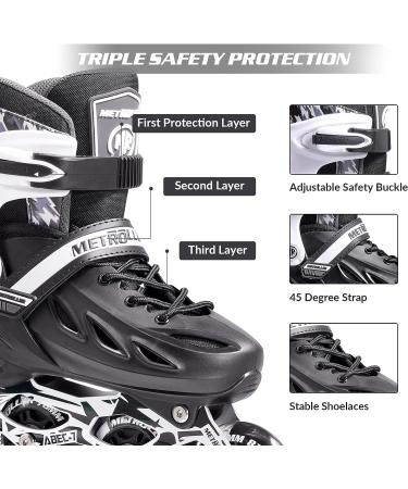 METROLLER Adjustable Inline Skates with Light Up Wheels - Black Large (4-7 US) - Beginner Rollerblades for Girls, Boys, Women, Men - Buy Online on SooperMarket.com