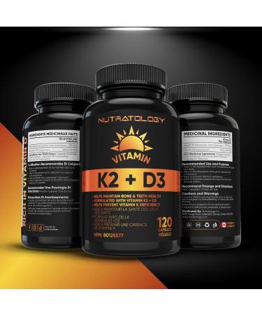 Vitamin K2 + D3 Highest Potency 120MCG/1000 IU - 120 Capsules - Helps Maintain Bone & Teeth Health - Formulated With MK-7 For Best Results - Immune System Support - Made In Canada 120 count (Pack of 1) - Buy Online on SooperMarket.com