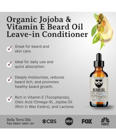 Bella Terra Oils Beard Oil 4oz | Organic Vitamin E Jojoba & Argan | Anti-Frizz Formula for Luster & Care - Buy Online on SooperMarket.com