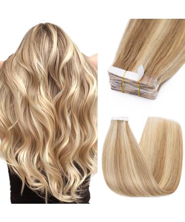 Silk-co tape in Extensions real hair 45cm golden brown mix bleach blonde 25g 10pcs tape extensions Skin Weft Hair extension real hair hair extreme tape gleber 12p613# golden brown mix bleach blonde