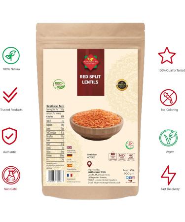 Red Split Lentils (900g) - Massor Dal | High Protein, Non-GMO, Vegan | Easy to Cook | Premium Quality in Reusable Zip Lock Bag - Buy Online on SooperMarket.com