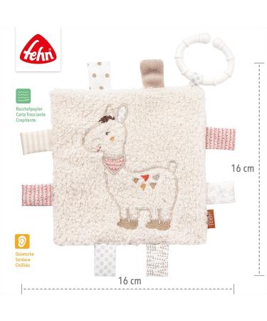 Fehn Cracker Towel Lama - Rustling & Squeaky Hanging Toy for Babies 0+ Months | Crinkle Animal Rattle with Fastening Ring - Buy Online on SooperMarket.com