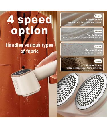 Rechargeable Lint Shaver - Dual Motor Fabric Defuzzer with 12-Leaf Blades Digital Display & 4 Speeds for Clothes & Sofas (Cream - Buy Online on SooperMarket.com