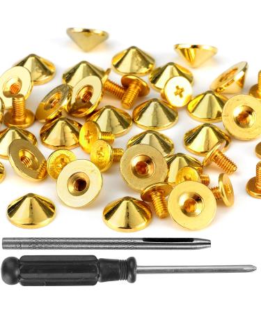 YORANYO 100 Sets Cone Spikes and Studs 4.7MM Height Gold Color 3/16" Bullet Spikes Screw Back Punk Studs and Spikes for Clothing Shoes Leather Craft Belts Bag Accessories with Installation Tools