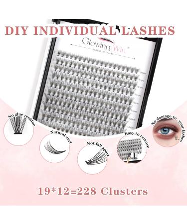 Glowing Win Cluster Eyelashes - 228Pcs Natural Individual Lash Extensions (0.07D 20D Mix 8-15mm) for DIY At-Home Applications - Buy Online on SooperMarket.com