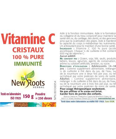 New Roots Herbal - Vitamin C Crystals 150g Powder - Helps in Collagen Formation to Maintain Healthy Bones Cartilage Teeth and Gums - Helps to Maintain and Support Immune Function 150 g (Pack of 1) - Buy Online on SooperMarket.com