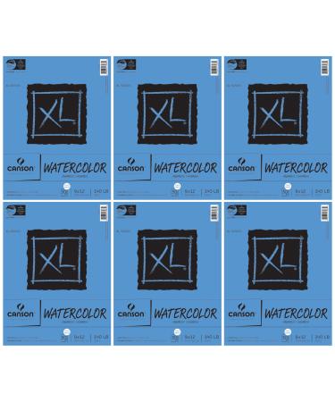 6-Pack Bundle - Canson XL Series Watercolor Textured Paper Pad for Paint, Pencil, Ink, Charcoal, Pastel, and Acrylic, Fold Over, 140 Pound, 9 x 12 Inch, 30 Sheets