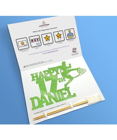 Cakeshop Cake Decoration Pack | Football Birthday Theme Premium Double Sided Glitter Card Cake Topper & 25g Party Pack of Cake Sugar Sprinkles | Custom Name & Age Cake Decoration (Green) Non-Prime Glitter Card: Green - Buy Online on SooperMarket.com
