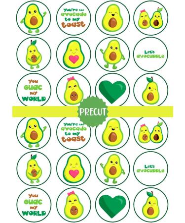 24 PRECUT Avocado Edible Cupcake Toppers - Cute Avocado Theme Premium Thickness SWEETENED VANILLA - wafer card disc cake decorations - Buy Online on SooperMarket.com