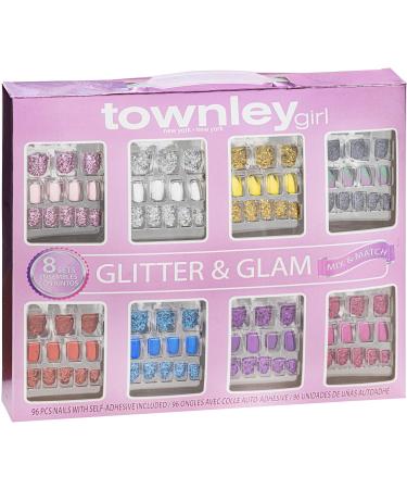 Townley Girl 96 Pcs Stick on Nails Set | Glitter-Glamup & Metallic Press- On Nail Sets for Girls | Self-Adhesive Artificial Nails Pink - Buy Online on SooperMarket.com