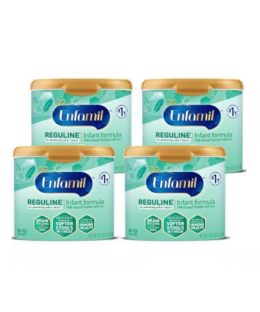 Enfamil Reguline Baby Formula, Designed for Soft, Comfortable Stools, with Omega-3 DHA & Probiotics for Immune Support, Reusable Powder Tub, 19.5 Ounce (Pack of 4)